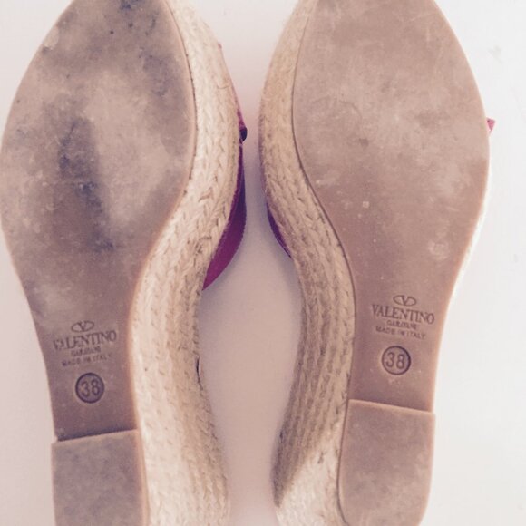 Valentino Mena Bow Hot Pink Patent Leather Wedge Espadrille Slide Sandal - Picture 7 of 10